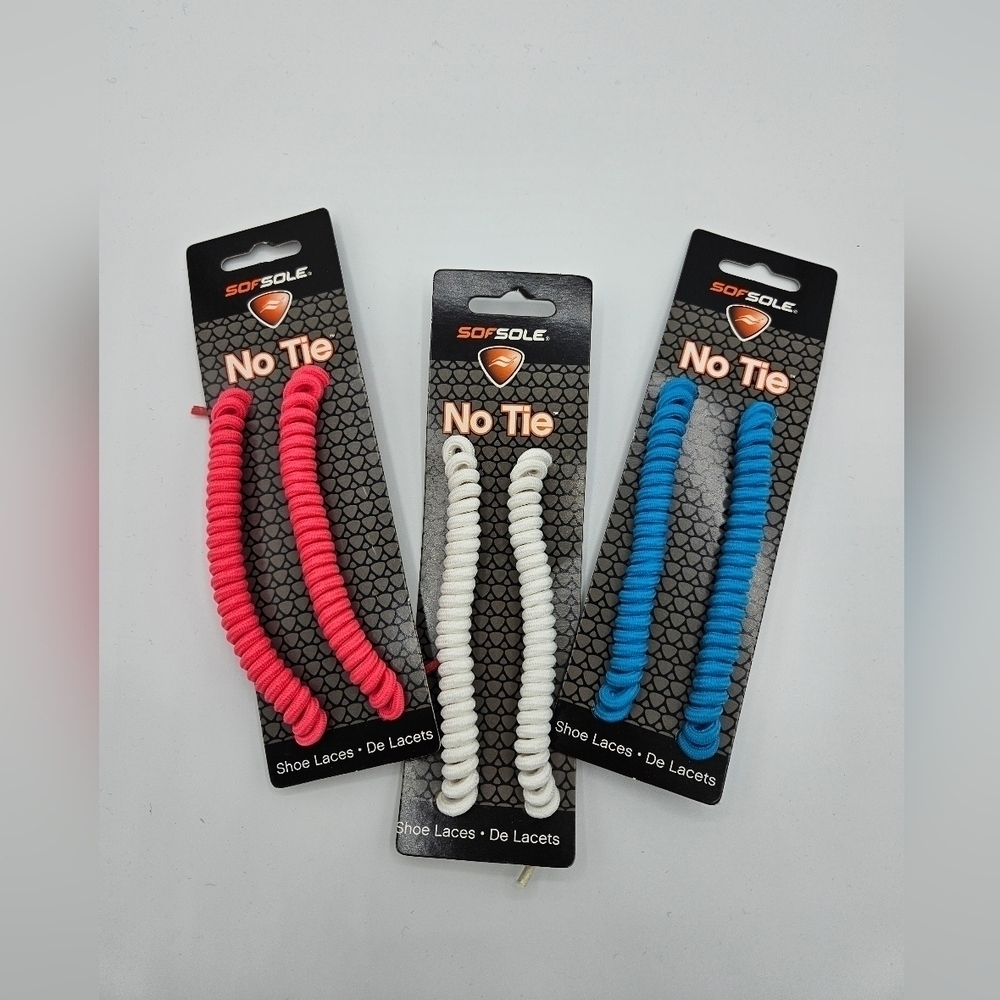 Sof Sole No Tie Spiral Shoe Laces - 27"-45" - Neon Pink / Blue / White 3 SETS
